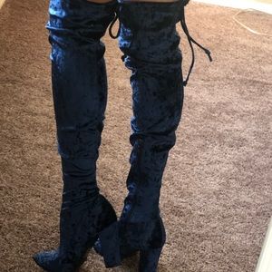 Forever 21 Blue Velvet over knee boot. Size 8